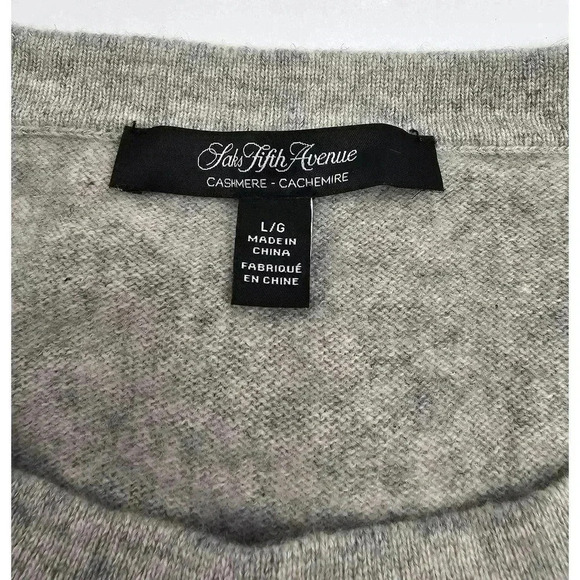 Saks 5th Ave Women's Size L Gray 100% Cashmere Cold Shoulder Ruffled Top - Picture 4 of 7